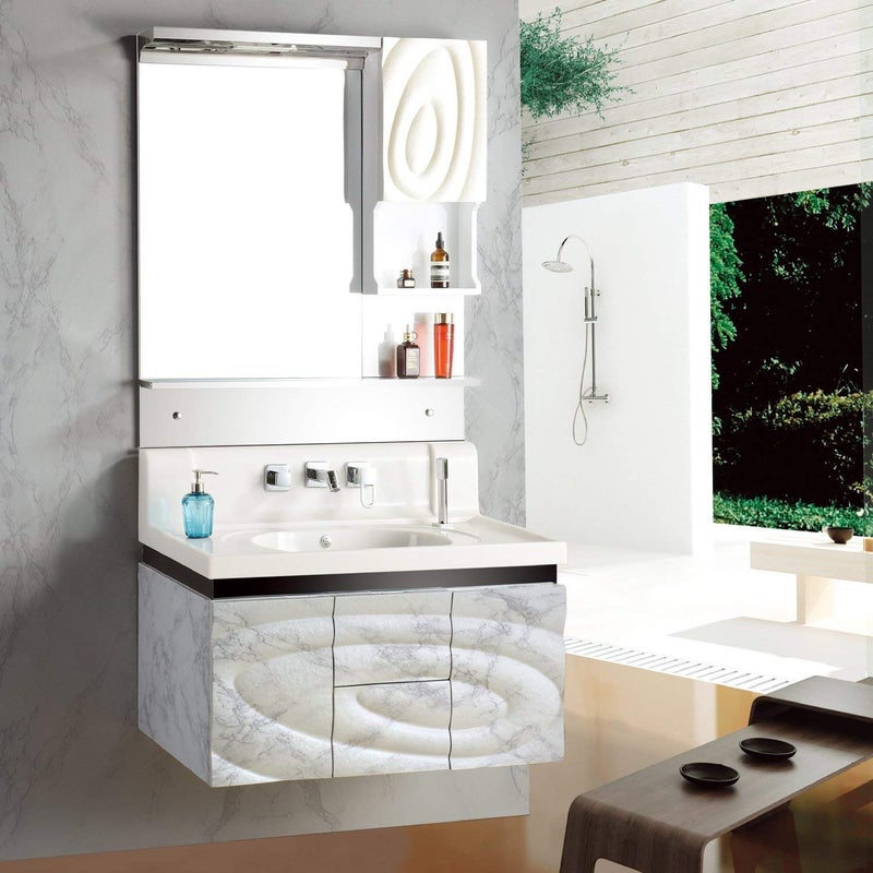 practicalWs Marble Paper Granite Gray/White Roll Kitchen Countertop Cabinet Furniture is Renovated Thick PVC Easy to Remove Without Leaving Glue Upgrade 17.71" x 196.8" - Image 4